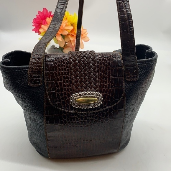 Brighton Brown Snakeskin Black Pebble Leather Shoulder Bag. BP1630A - Picture 1 of 11